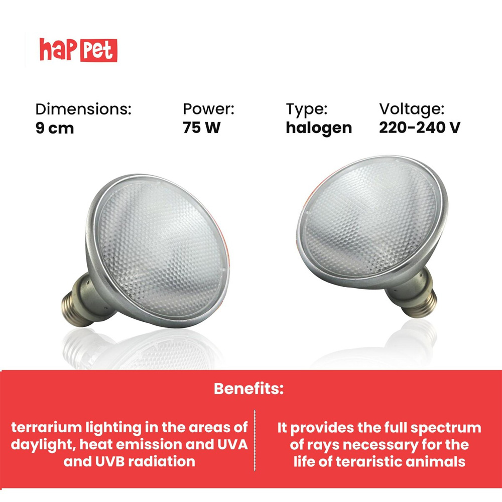Żarówka Halogenowa 75W UVA Halogen do terrarium Happet Terra